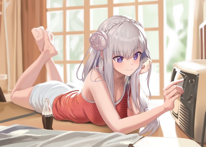 Emilia from Re:Zero in Casual Red Top