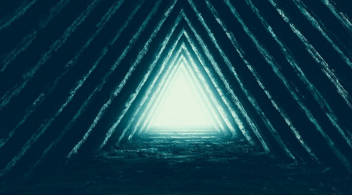4K, tunnel, artwork, lights, dark, cave, abstract, triangle, digital art, glowing