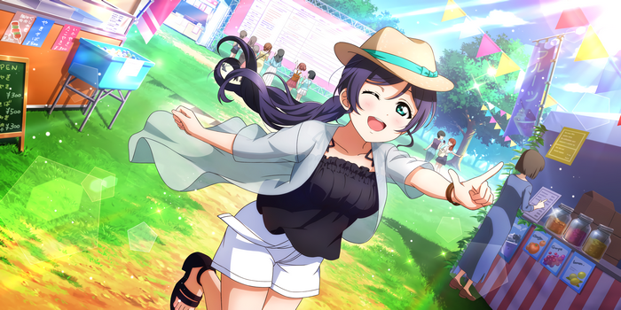 long hair, hat, aqua eyes, Toujou Nozomi, purple hair, Love Live Series, open mouth, women with hats, women outdoors, Love Live!, anime, anime girls