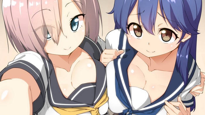 selfies, cleavage, anime girls, Kantai Collection, Toudori