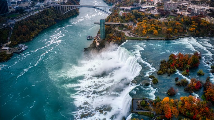 4K, Niagara Falls, waterfall, fall, aerial view, bridge