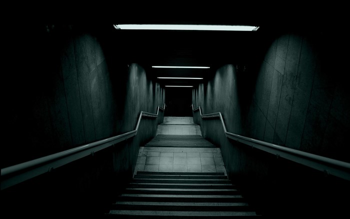 green, stairs, fluorescent, dark