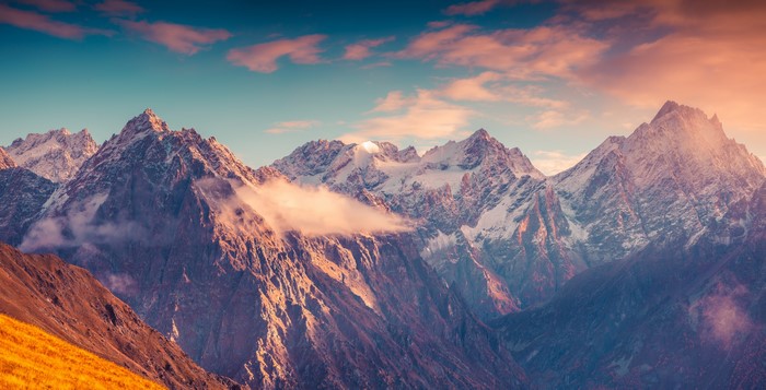 4K Morning Snowy Mountain Landscape with Clouds