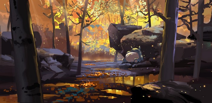 landscape, forest, digital art, trees, fall, Aze K