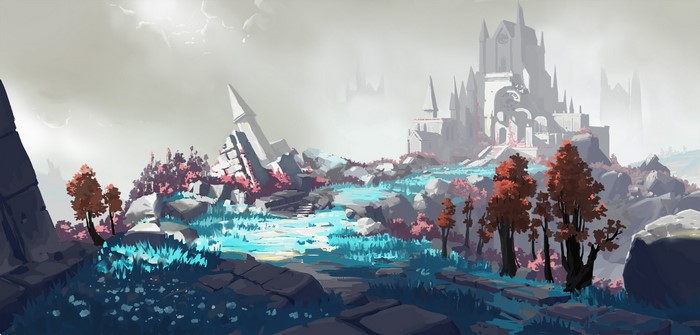 landscape, Aze K, castle, digital art