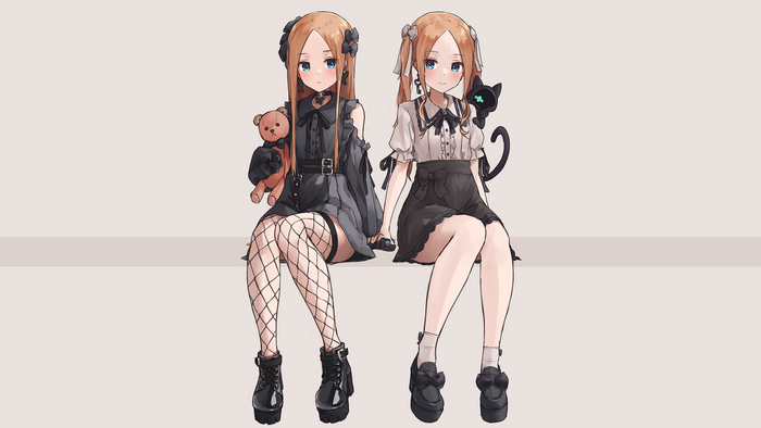 Fate/Grand Order, Fate Series, Abigail Williams (Fate/Grand Order), blue eyes, white legwear, miniskirt, Kopaka (Karda Nui), pantyhose, anime, tights, simple background, twintails, stockings, anime girls, thighs