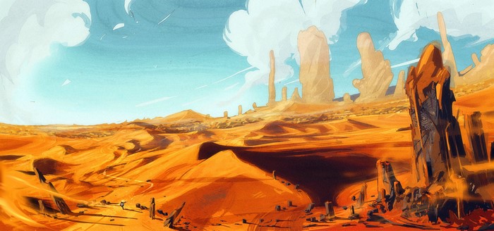 digital art, rock formation, landscape, desert, fantasy art, Christian Benavides, sand