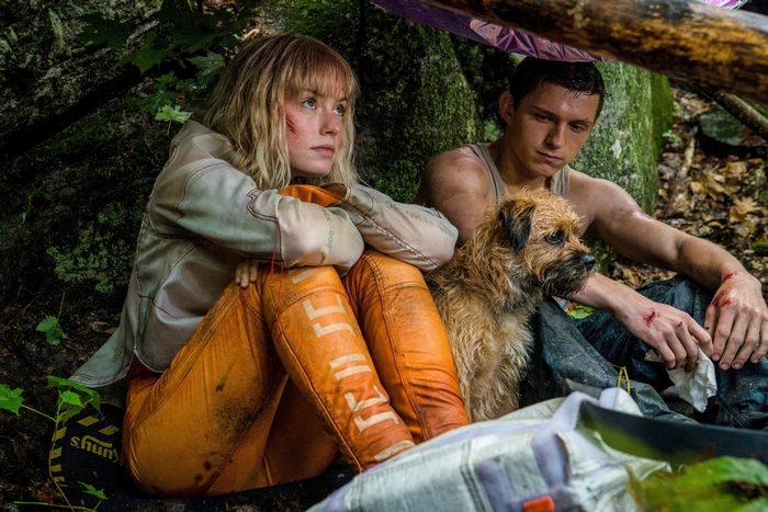 Tom Holland and Daisy Ridley with Dog