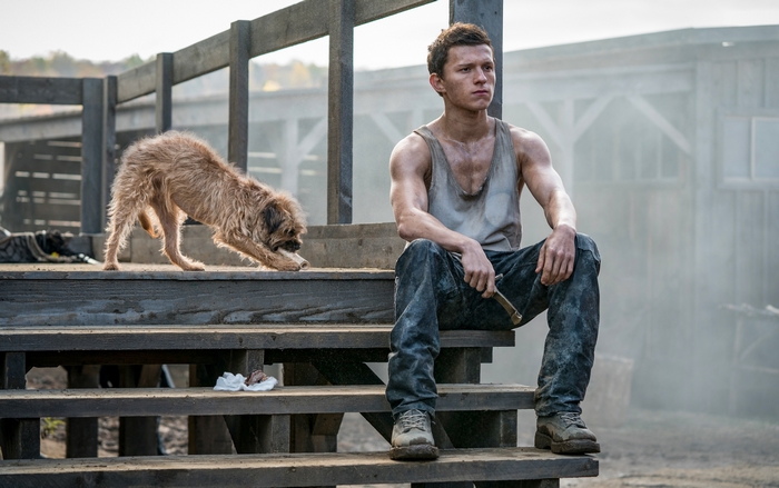 Todd Hewitt Sitting on Wooden Steps with Dog