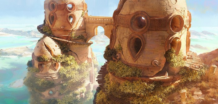 building, digital art, decay, artwork
