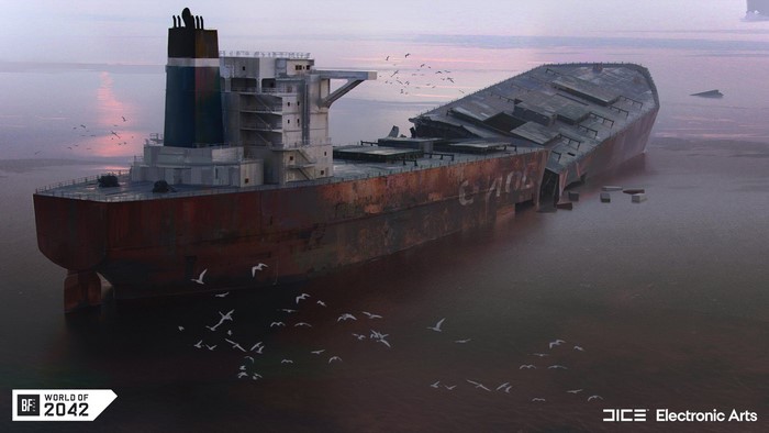 coast, Battlefield 2042, birds, ship, watermarked