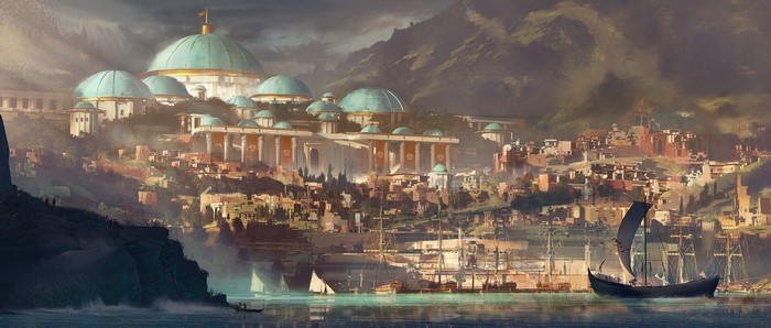artwork, city, digital art, river, building