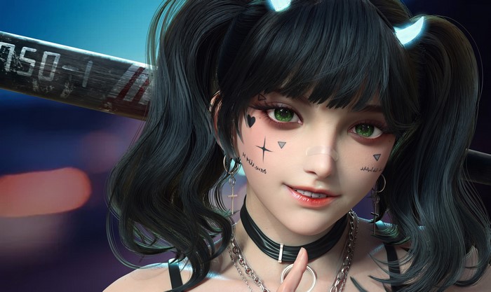 4K, women, green eyes, baseball bat