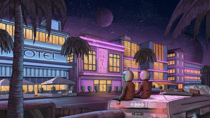 car, night, plants, licence plates, outdoors, lights, trees, Jim Spendlove, palm trees, stars, people, hotel, Casino