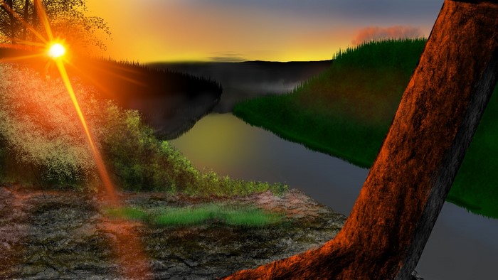nature, landscape, sunlight, digital painting