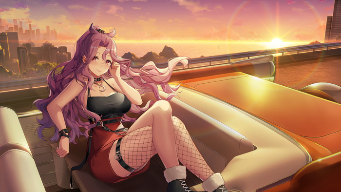 girl cafe gun, anime girls, sitting, smile, anime