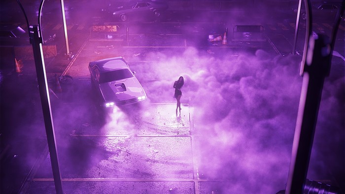 4K, women with cars, ballerina, drift, night, muscle cars, 2014 Dodge Charger R/T