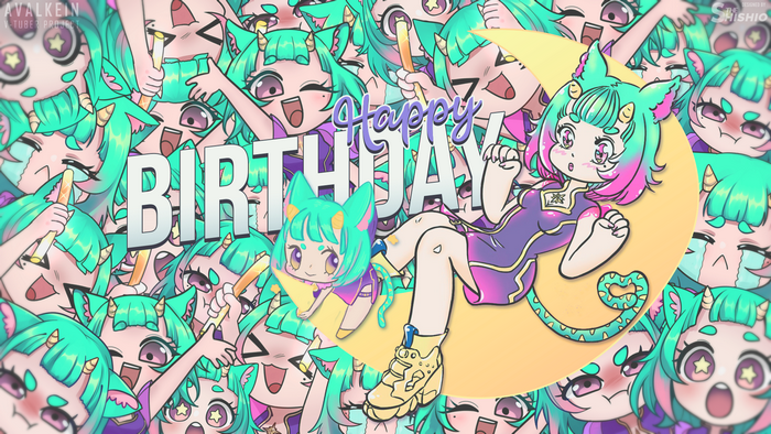 cyan, cyan hair, anime girls, Zefie Hoshiko, collage, blue hair, cat girl, chibi