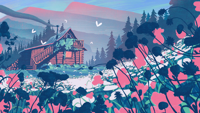 4K, insect, flowers, log, chimneys, cabin, trees, smoke, forest, Sean Lewis