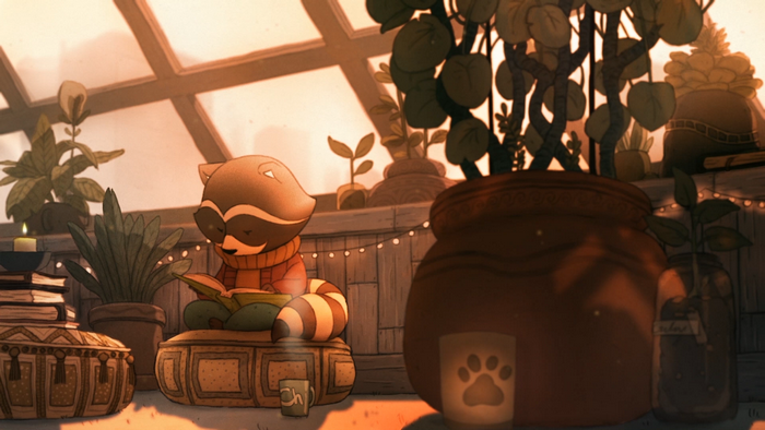 Jeoffrey Magellan the Raccoon Reading Among Plants