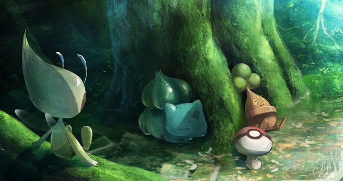 Bonsly, forest, sleeping, Foongus, trees