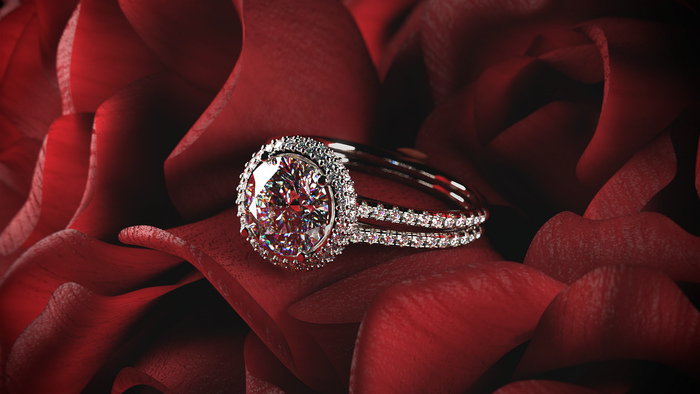 rendering, rose petals, CGI, diamond ring, render, digital art