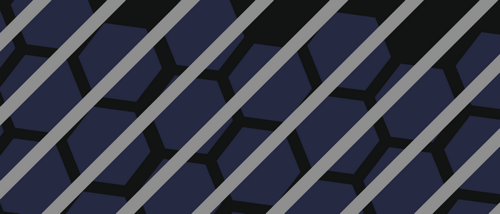 Diagonal gray stripes over a dark blue hexagon pattern
