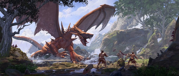 fantasy art, creature, dragon, artwork, Chang-Wei Chen, adventurers