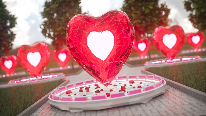 glowing, bokeh, 3D Abstract, digital, sunlight, 3D graphics, grass, heart (design), render