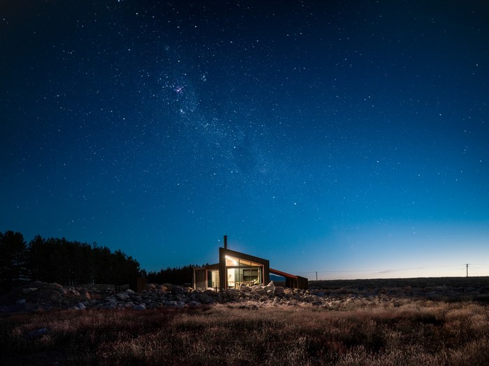 cabin, starscape, night sky, night, architecture