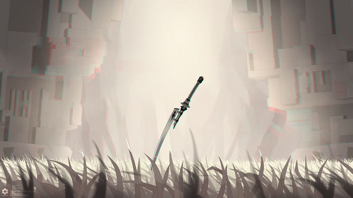 4K, grass, digital art, anaglyphic, sword, Nier: Automata