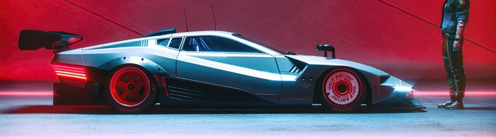 4K, car, dunlop, Quadra Turbo-R V-Tech, digital art, Cyberpunk 2077, side view, cyberpunk, ultrawide