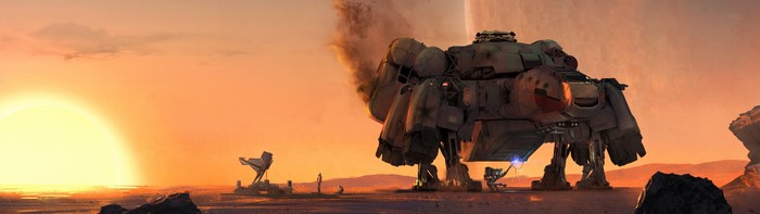 4K, video game art, planet, sunset, robot, STARFIELD_the game, spaceship, video games, concept art, ultrawide, Bethesda Softworks