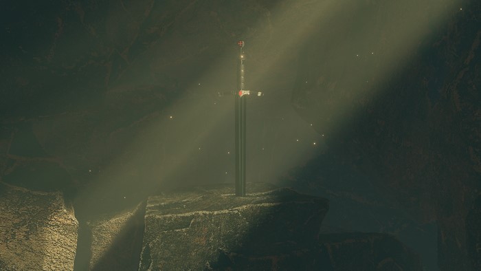 4K, sword, stone, cave, Excalibur