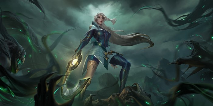 drawing, spirits, blonde, weapon, Yue Yue, women, fantasy art, Diana (League of Legends), League of Legends, scars, artwork
