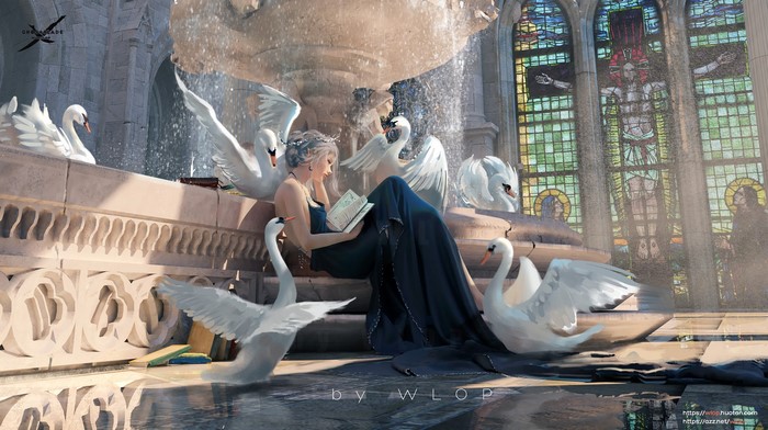 WLOP Ghostblade Elegant Scene with Swans