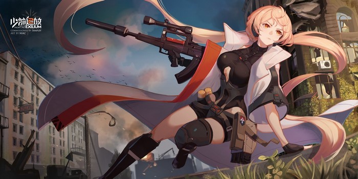 OTs-14 (Girls Frontline), cleavage cutout, long hair, Girls Frontline, rifles, anime girls, blonde, Niac