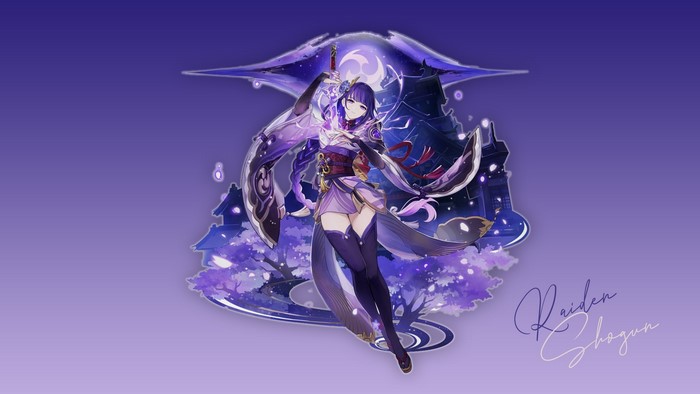 sword, thigh-highs, braids, Raiden Shogun (Genshin Impact), Genshin Impact, Japanese clothes, anime girls, long hair