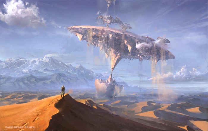 fantasy city, digital art, mountains, desert, Ryan Lowe, surreal, fantasy art