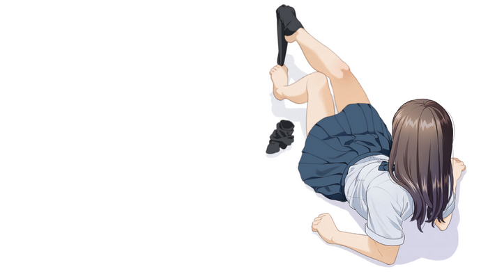 schoolgirl, Mattaku Mousuke, stockings, brunette, miniskirt, simple background, anime, thighs, anime girls, missing sock, school uniform