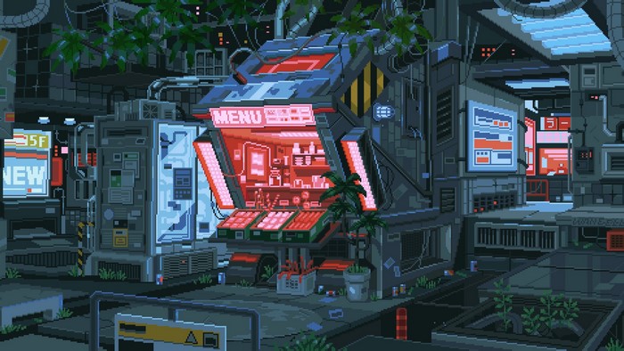 plants, lights, city, cyberpunk, waneella, pixel art