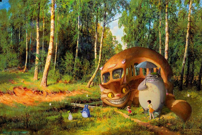 My Neighbor Totoro with Cheshire Cat in Forest