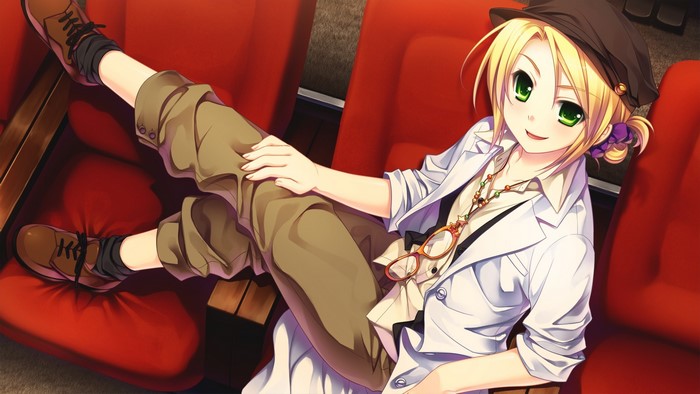 anime girls, green eyes, blonde, looking at viewer, Tsukasa Mahori, artwork, Saeki Hokuto, & Sora no Mukou de Sakimasu you ni