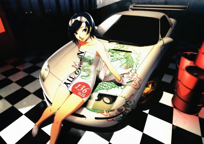 4K, Race Queen Outfit, dress, black hair, women with cars, anime girls, car