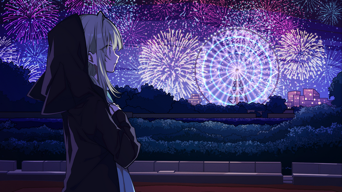fireworks, anime girls, Loopers, anime