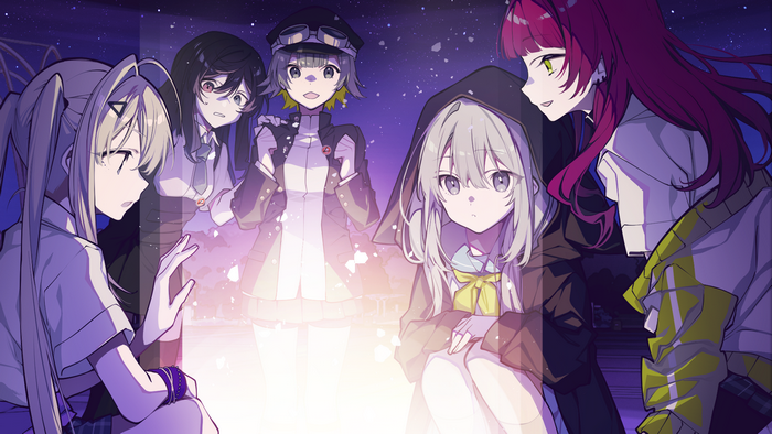 group of women, anime, long hair, anime girls, Loopers, green eyes, hoods
