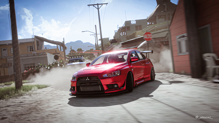 4K, Forza, Mitsubishi, car, video game art, red cars, racing, Mitsubishi Lancer Evo X, Mitsubishi Lancer, Forza Games, Forza Horizon 5, vehicle, video games