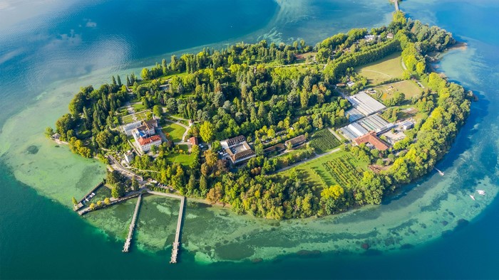 Mainau, Lake Constance, aerial view, island, trees, Germany, sea