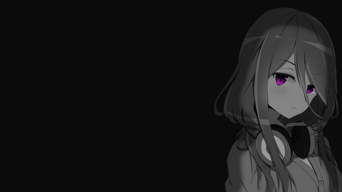 Anime Girl with Purple Eyes and Headphones
