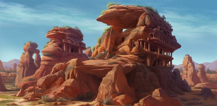 village, landscape, ArtStation, artwork, Yeonji Rhee, fantasy art, rock